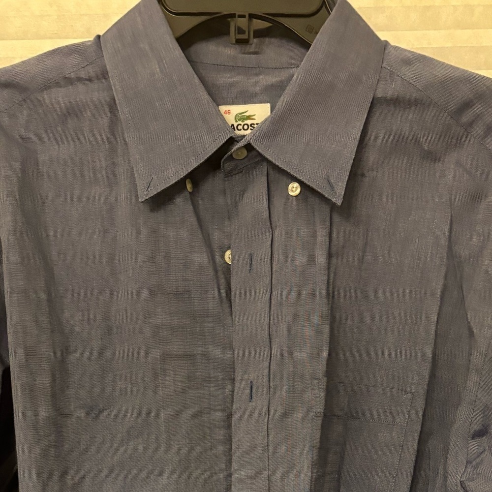Lacoste Men's Casual Indigo (gray/blue) pocket Button Down Shirt - 46/3xl